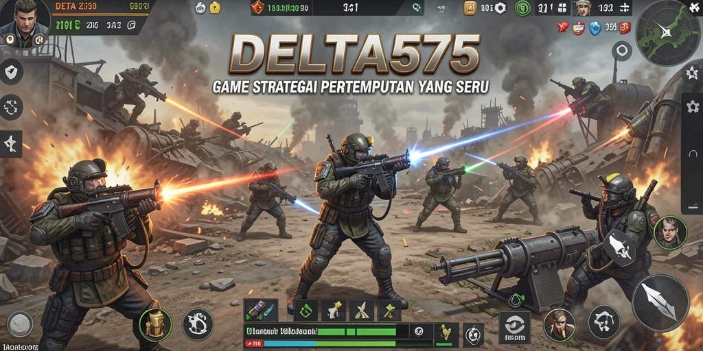 Tangkapan layar gameplay DELTA575 menampilkan aksi pertempuran yang intens.