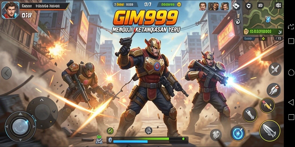 Screenshot GIM999 menampilkan aksi seru dalam pertempuran.