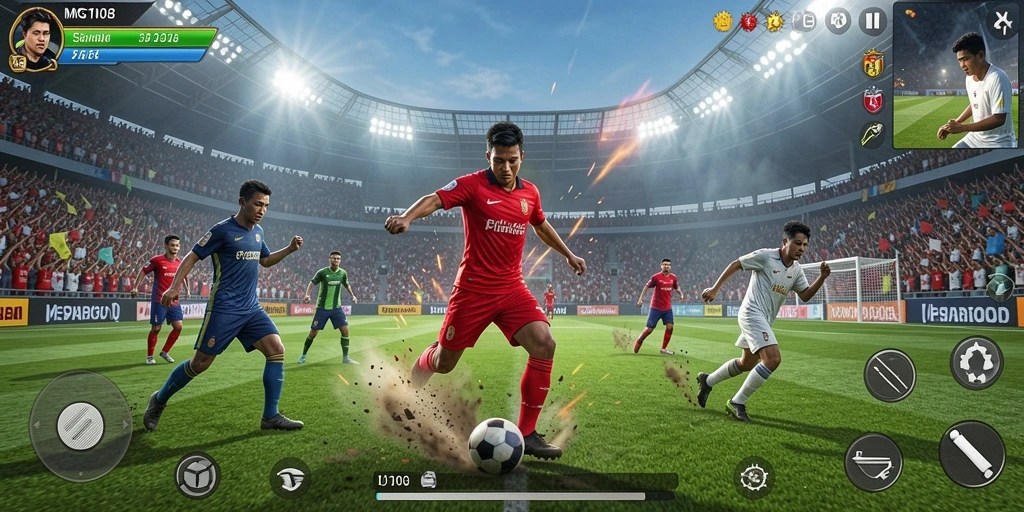 Tampilan gameplay MG108 yang seru dan menegangkan dalam aksi sepak bola.