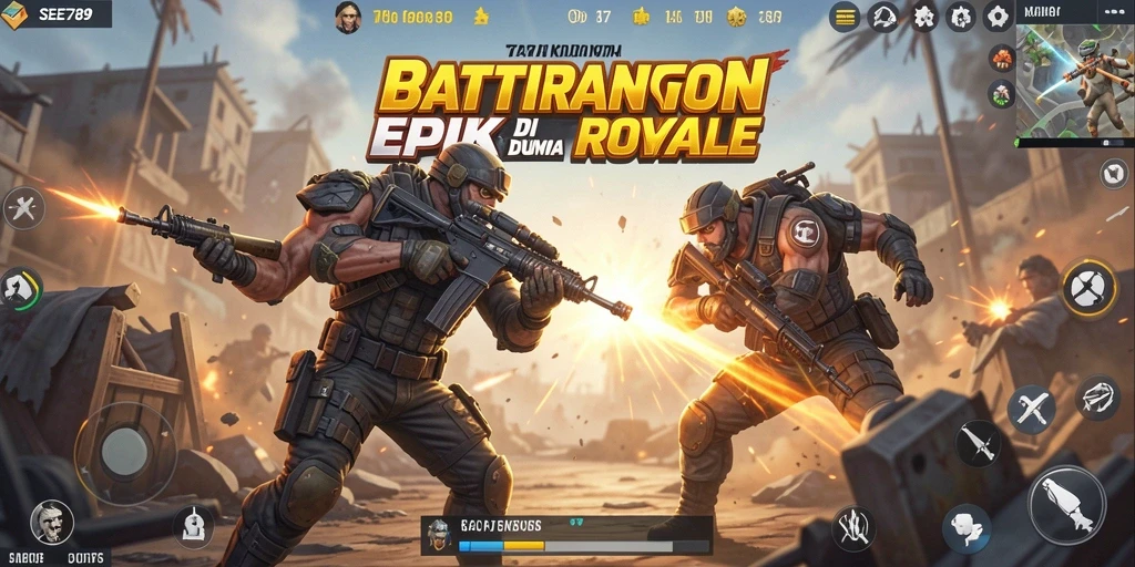 Tampilan gameplay seru dalam pertempuran Battle Royale yang intens.