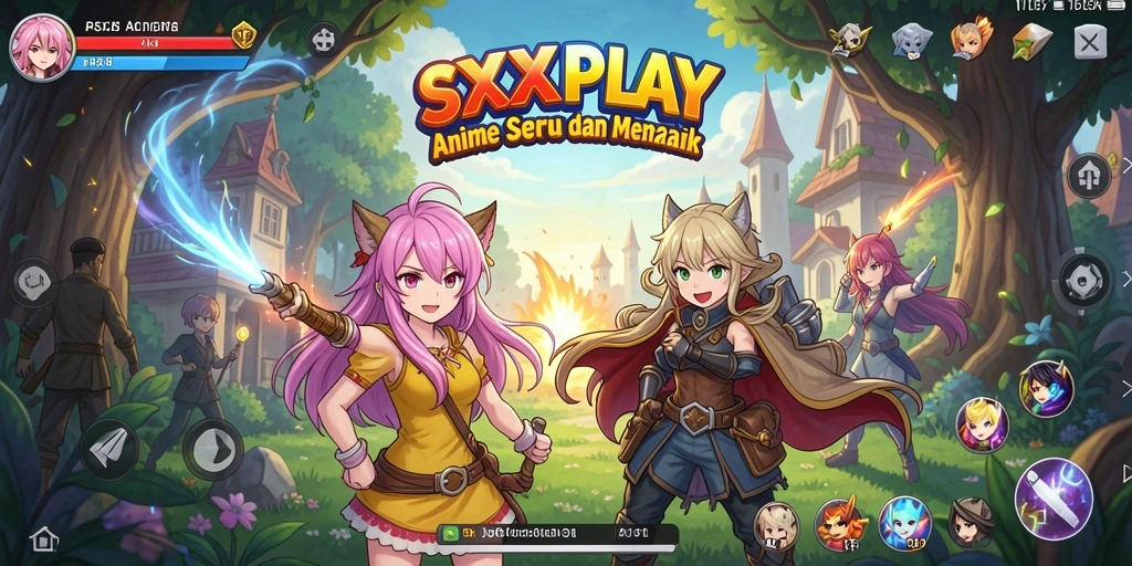 Screenshot utama SXXPLAY menampilkan pertarungan seru karakter anime.