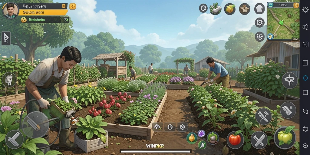 Screenshot gameplay <strong>WINPKR</strong> memperlihatkan aktivitas bertani yang seru dan produktif.
